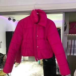 hot pink cropped puffer